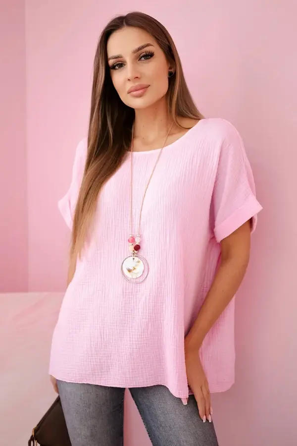 Kesi Włoski Kesi Włoski Muslin blouse with a necklace candy pink