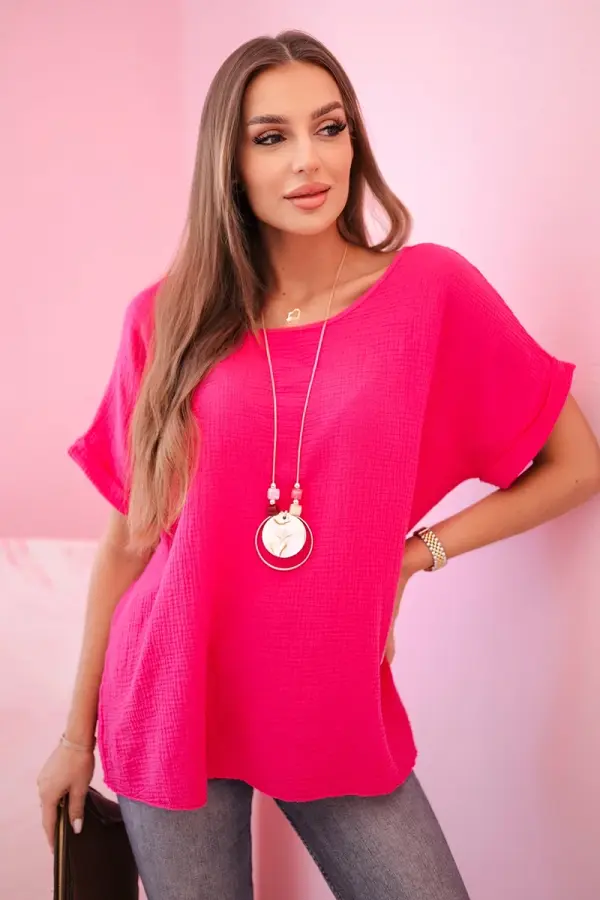 Kesi Włoski Kesi Włoski Muslin blouse with a necklace fuchsia