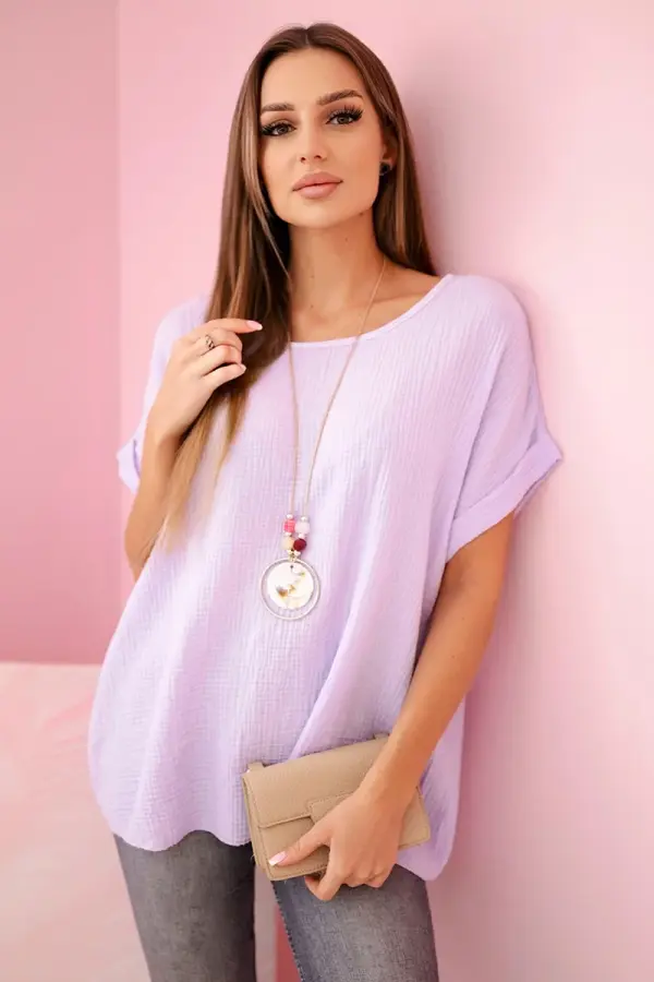 Kesi Włoski Kesi Włoski Muslin blouse with a necklace light purple