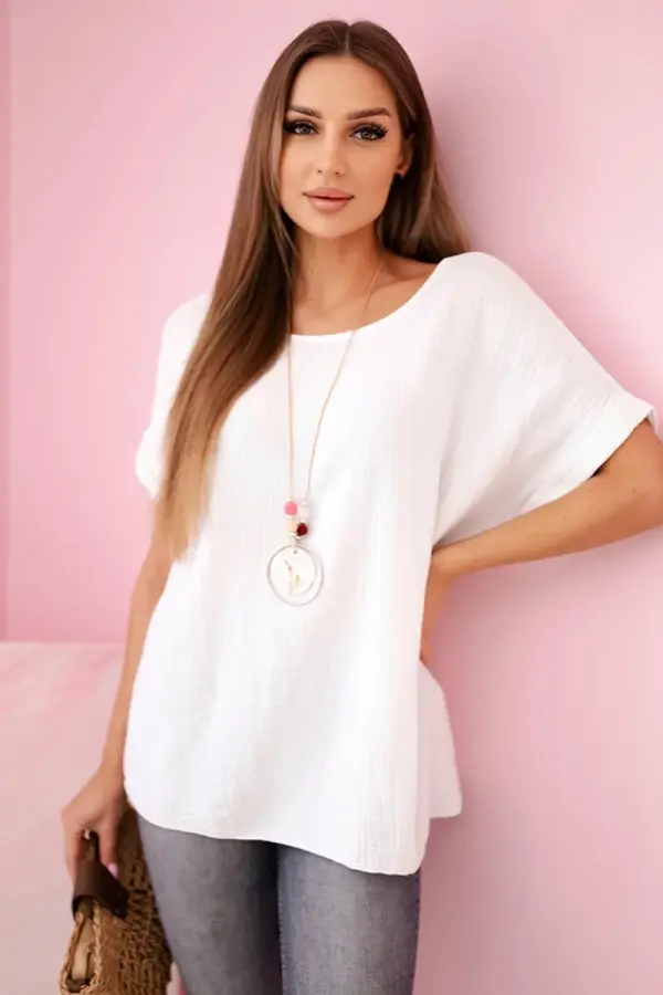 Kesi Włoski Kesi Włoski Muslin blouse with a necklace white