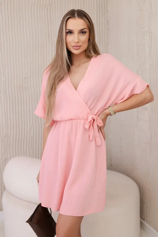 Kesi Włoski Kesi Włoski Muslin dress with waist apricot