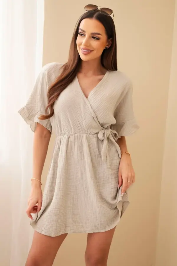 Kesi Włoski Kesi Włoski Muslin dress with waist dark beige