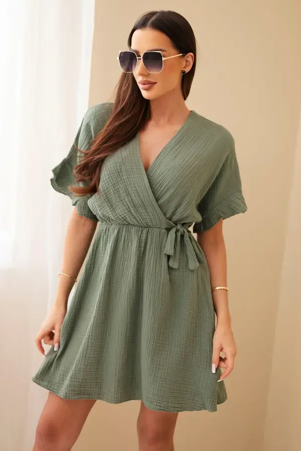 Kesi Włoski Kesi Włoski Muslin dress with waist light khaki