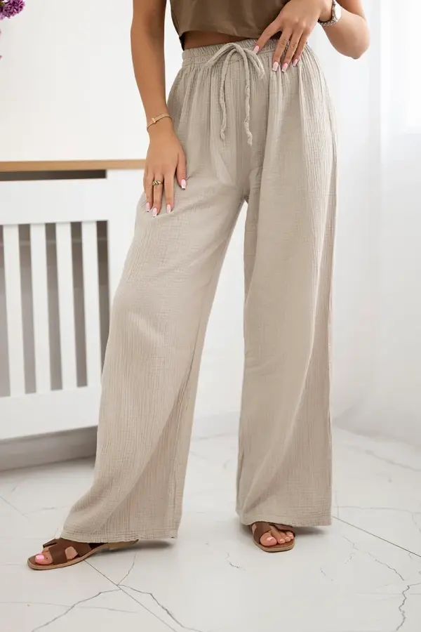 Kesi Włoski Kesi Włoski Muslin pants with a wide leg beige