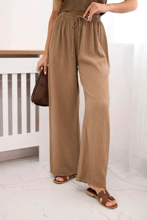 Kesi Włoski Kesi Włoski Muslin pants with a wide leg camel