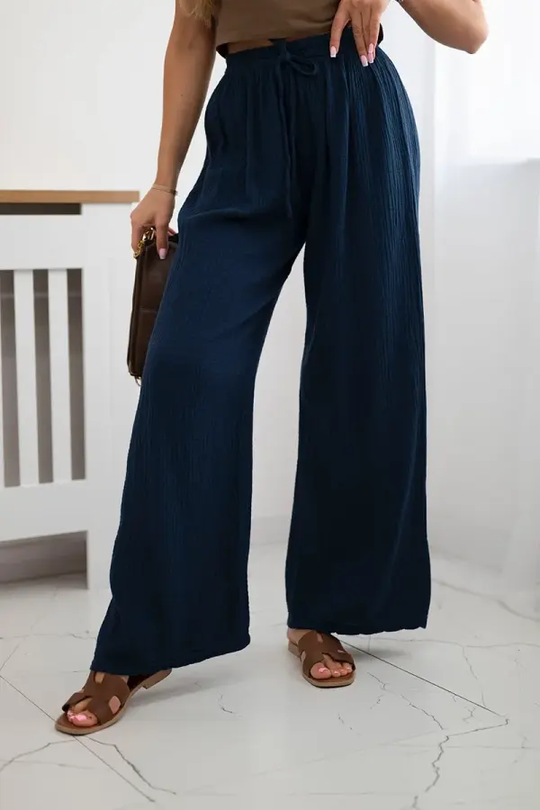 Kesi Włoski Kesi Włoski Muslin pants with a wide leg navy blue