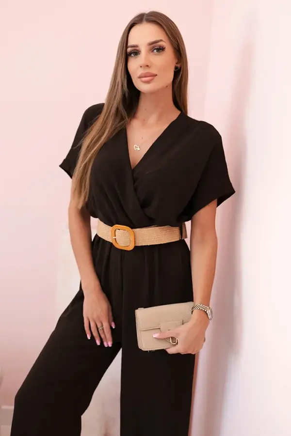 Kesi Włoski Kesi Włoski Overalls with a decorative belt at the waist brown