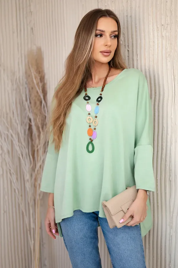 Kesi Włoski Kesi Włoski Oversize blouse with necklace buttery fabric pistachio