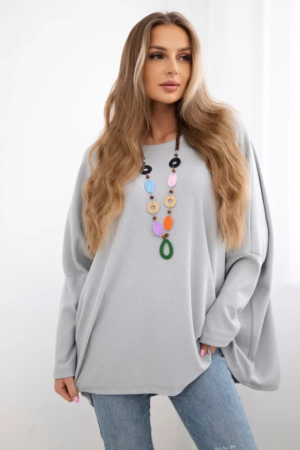 Kesi Włoski Kesi Włoski Oversize blouse with necklace grey