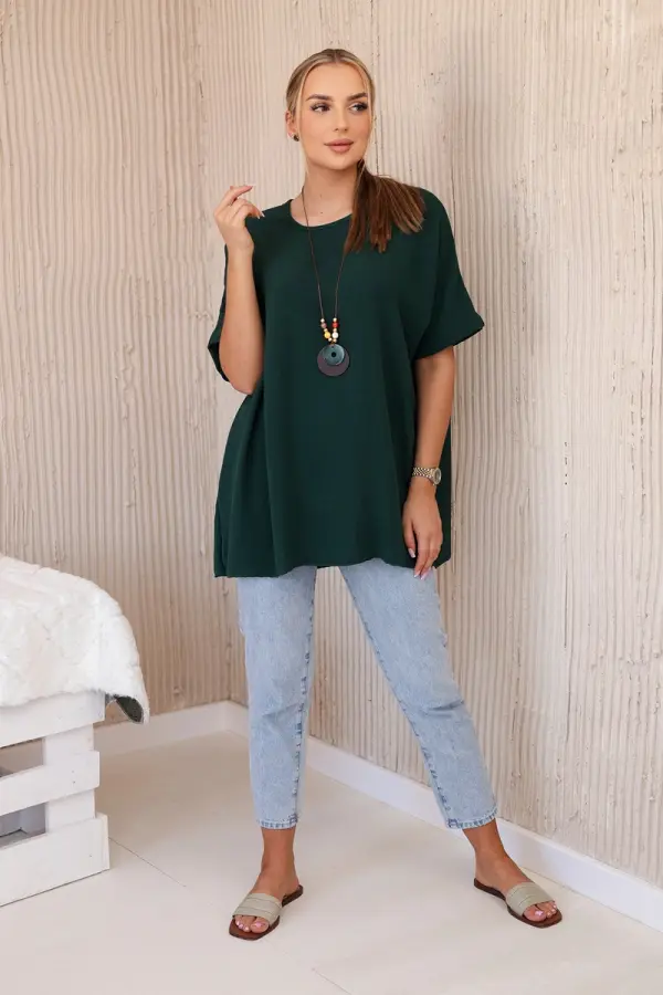 Kesi Włoski Kesi Włoski Oversized blouse with pendant dark green