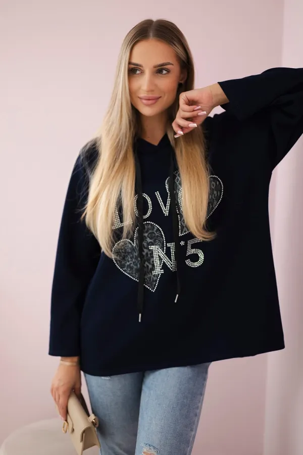 Kesi Włoski Kesi Włoski Oversized viscose sweatshirt Love navy blue