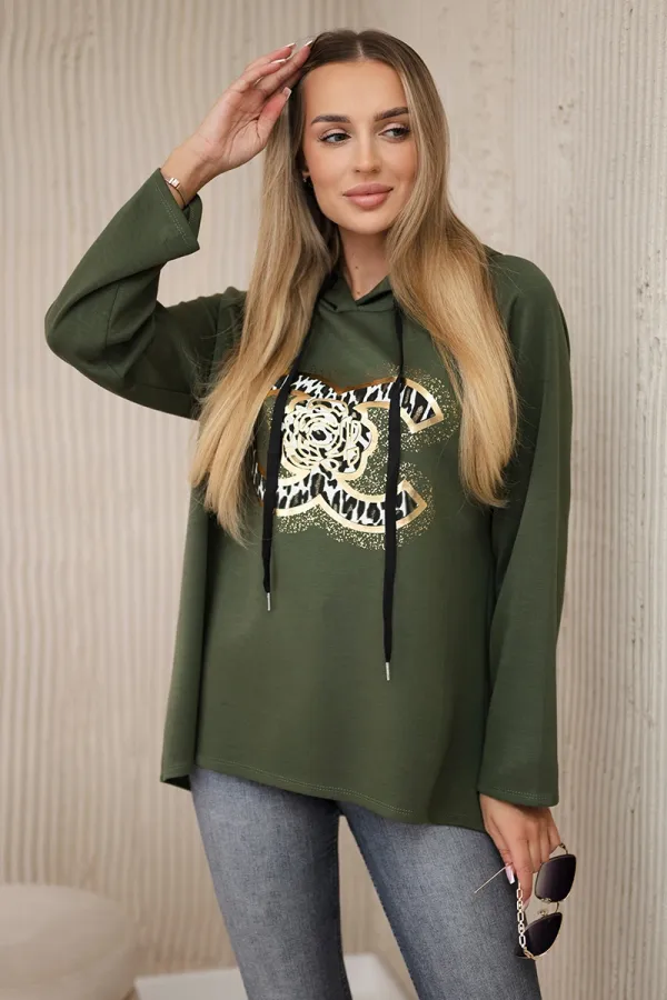 Kesi Włoski Kesi Włoski Oversized viscose sweatshirt with print khaki