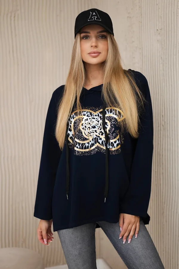 Kesi Włoski Kesi Włoski Oversized viscose sweatshirt with print navy blue