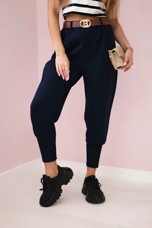 Kesi Włoski Kesi Włoski Pants with belt and pockets buttery-fabric navy blue