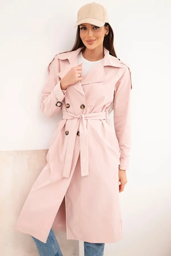 Kesi Włoski Kesi Włoski plašč s pasom, pudrasto roza