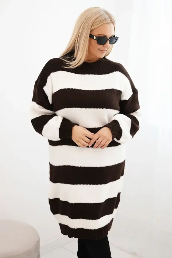 Kesi Włoski Kesi Włoski Plus Size striped women's sweater dress brown