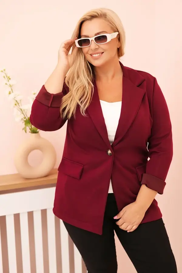 Kesi Włoski Kesi Włoski Plus Size women's blazer made of viscose with long sleeves and collar plum