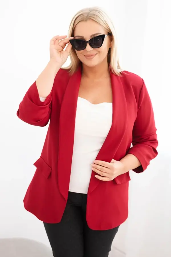 Kesi Włoski Kesi Włoski Plus Size women's blazer without fastening with lining XL/2XL burgundy