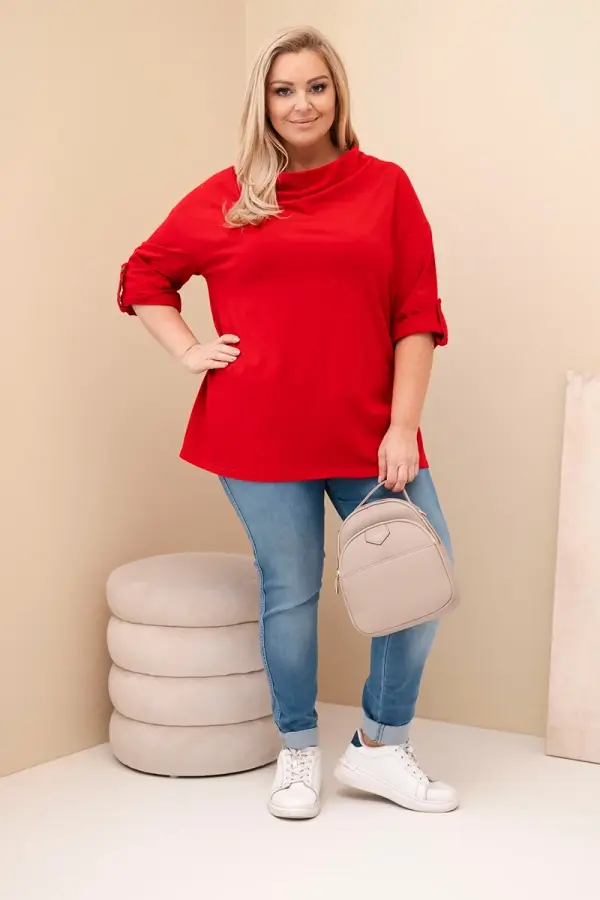Kesi Włoski Kesi Włoski Plus Size women's blouse with a loose fit and a water neckline red