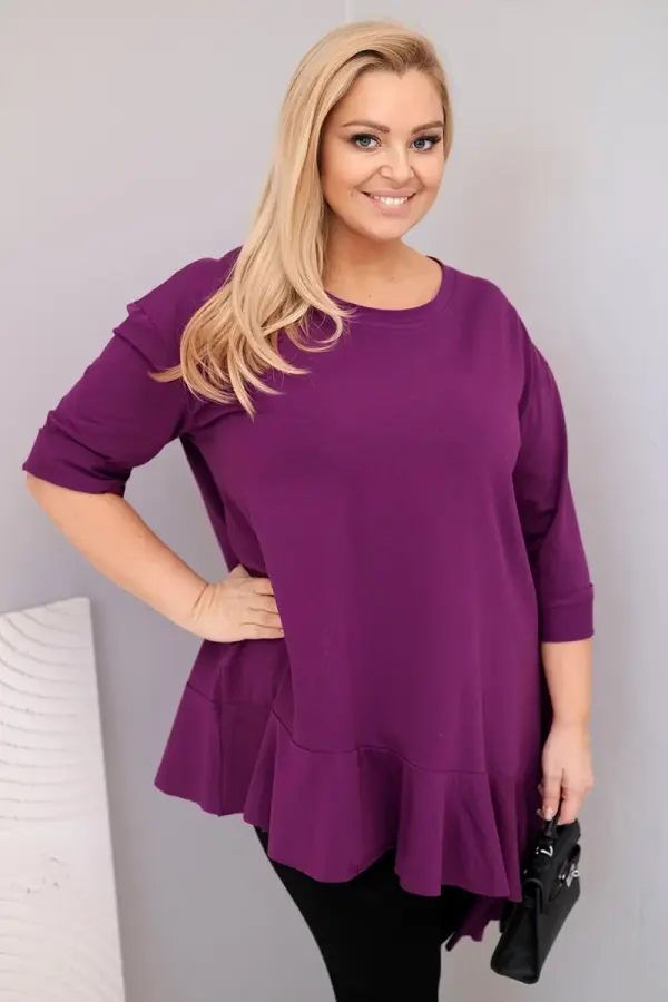 Kesi Włoski Kesi Włoski Plus Size women's blouse with cotton, featuring ruffles and rolled sleeves dark purple