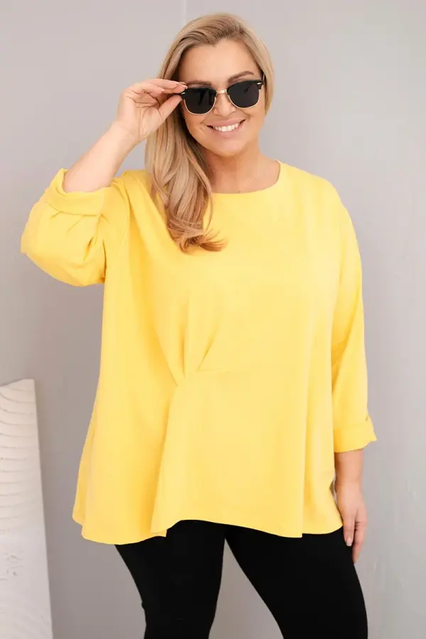 Kesi Włoski Kesi Włoski Plus size women's blouse with cotton, long sleeves and gathering yellow