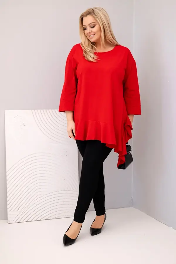 Kesi Włoski Kesi Włoski Plus Size women's blouse with cotton, ruffled and rolled-up sleeves red