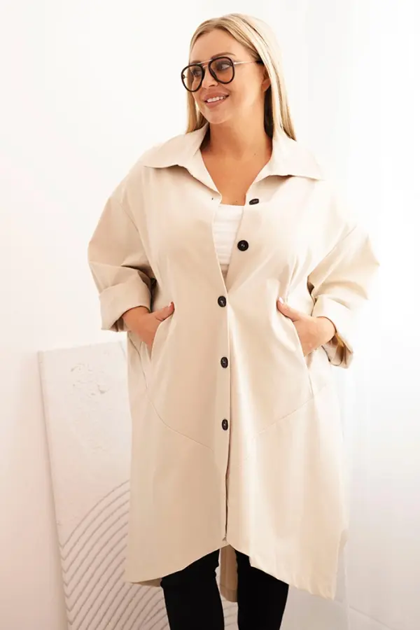 Kesi Włoski Kesi Włoski Plus Size women's cardigan Punto with cotton and buttons beige