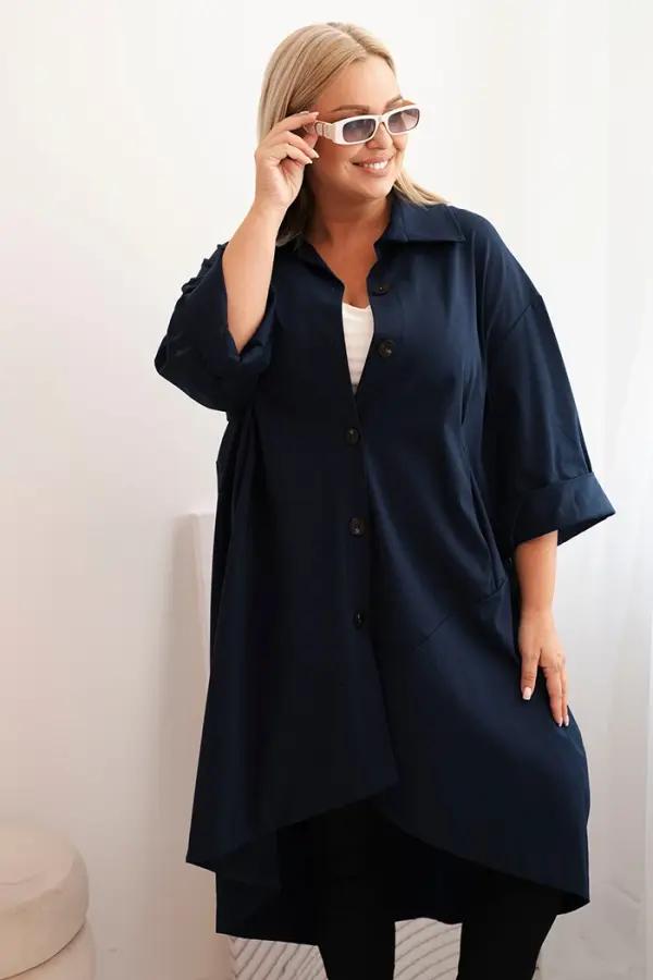 Kesi Włoski Kesi Włoski Plus Size women's cardigan Punto with cotton and buttons navy blue