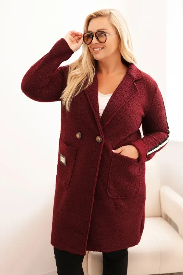 Kesi Włoski Kesi Włoski Plus Size women's coat made of faux shearling with pockets burgundy