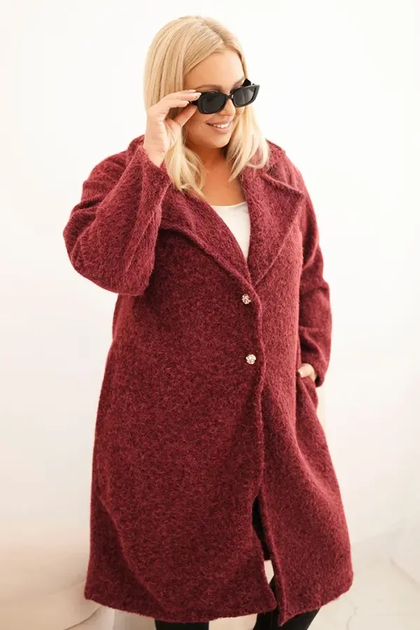 Kesi Włoski Kesi Włoski Plus Size women's coat with wool and a large collar burgundy