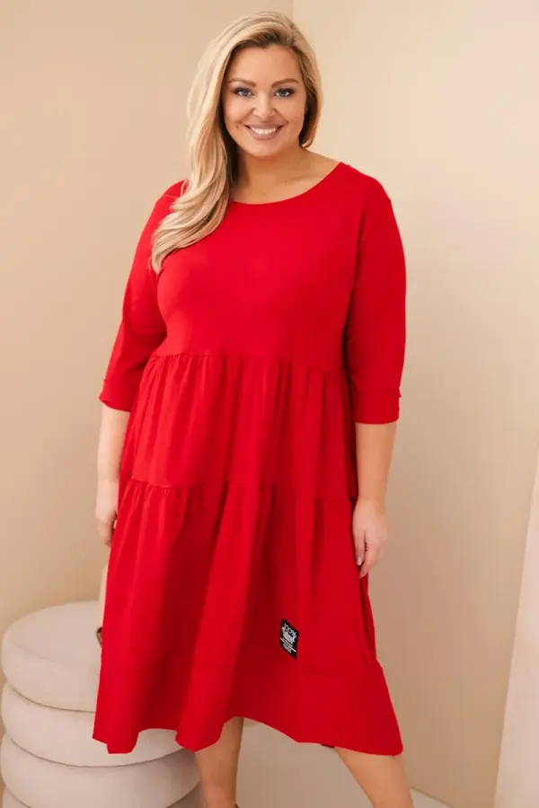 Kesi Włoski Kesi Włoski Plus Size women's cotton dress with ruffles and rolled-up sleeves red