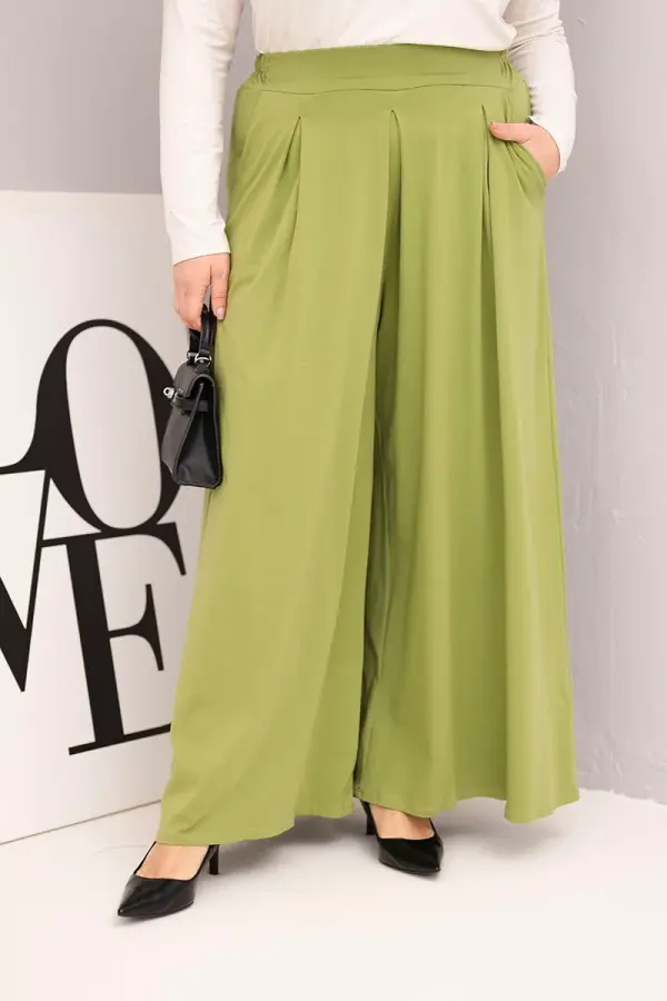 Kesi Włoski Kesi Włoski Plus Size women's cotton pants with wide legs and loose fit pistachio