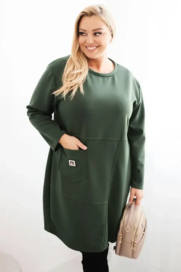 Kesi Włoski Kesi Włoski Plus Size women's dress butter with a pocket and 3/4 sleeve khaki