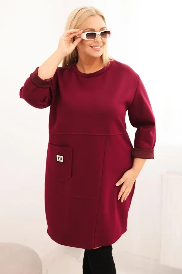 Kesi Włoski Kesi Włoski Plus Size women's dress butter with a pocket and 3/4 sleeve plum