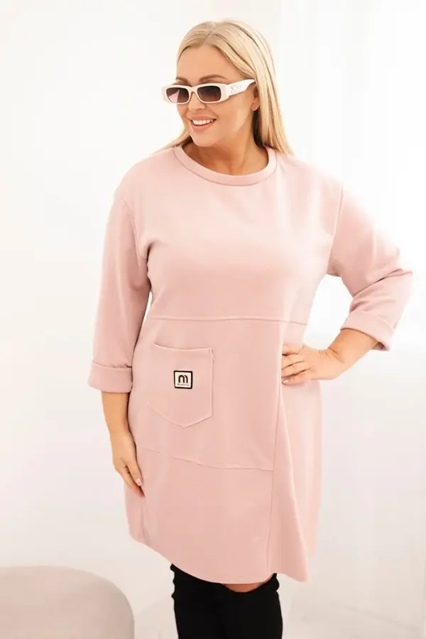 Kesi Włoski Kesi Włoski Plus Size women's dress butter with pocket and 3/4 sleeve powder pink