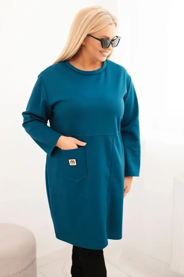 Kesi Włoski Kesi Włoski Plus Size women's dress butter with pocket and 3/4 sleeve sea green