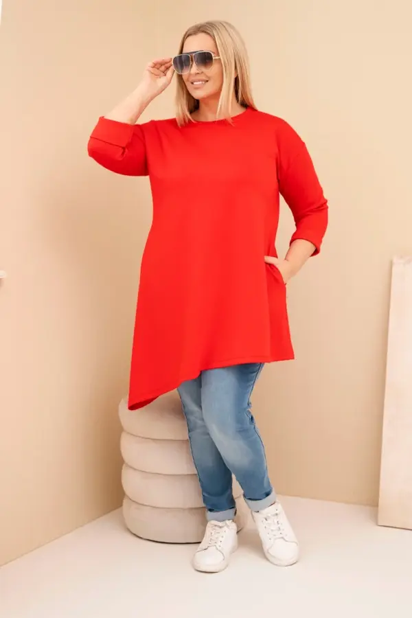 Kesi Włoski Kesi Włoski Plus Size women's dress made of viscose with a loose fit and long sleeves red