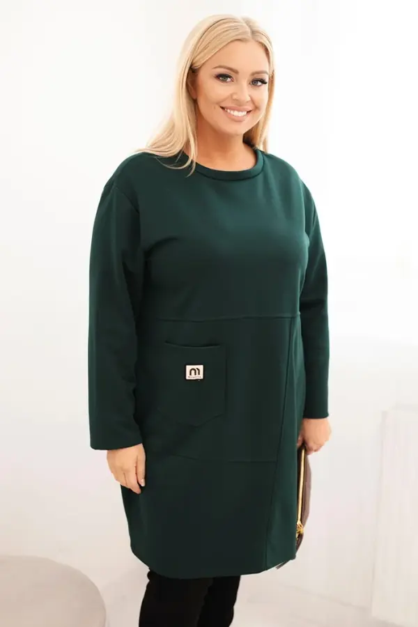 Kesi Włoski Kesi Włoski Plus Size women's dress with a pocket and 3/4 sleeve butter dark green