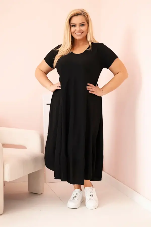 Kesi Włoski Kesi Włoski Plus size women's dress with short sleeves and ruffle made of light viscose black