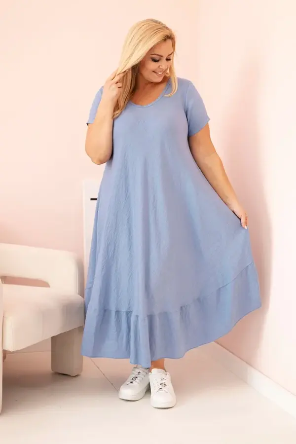 Kesi Włoski Kesi Włoski Plus size women's dress with short sleeves and ruffle made of light viscose denim