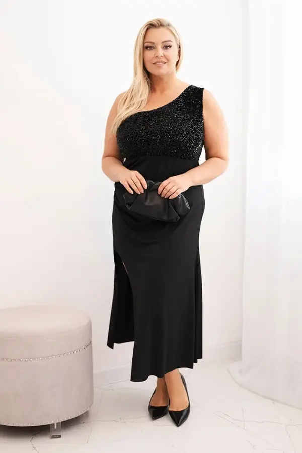 Kesi Włoski Kesi Włoski Plus Size women's evening dress one-shoulder black