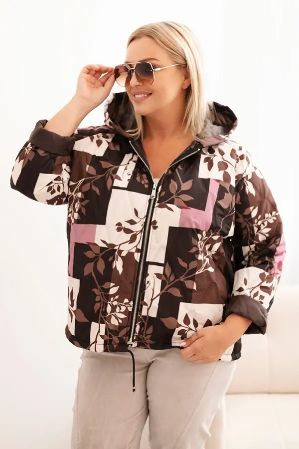 Kesi Włoski Kesi Włoski Plus Size women's jacket with a hood and extended back brown