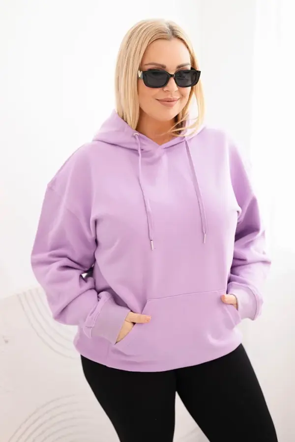 Kesi Włoski Kesi Włoski Plus Size women's looped sweatshirt with a hood and kangaroo pocket purple