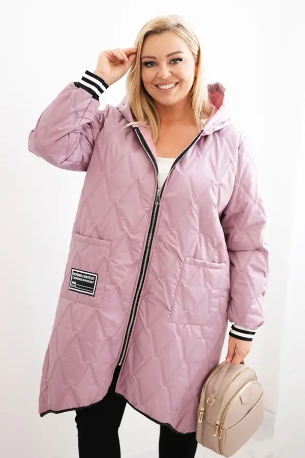 Kesi Włoski Kesi Włoski Plus Size women's quilted jacket with a hood and sporty cuffs dark pink