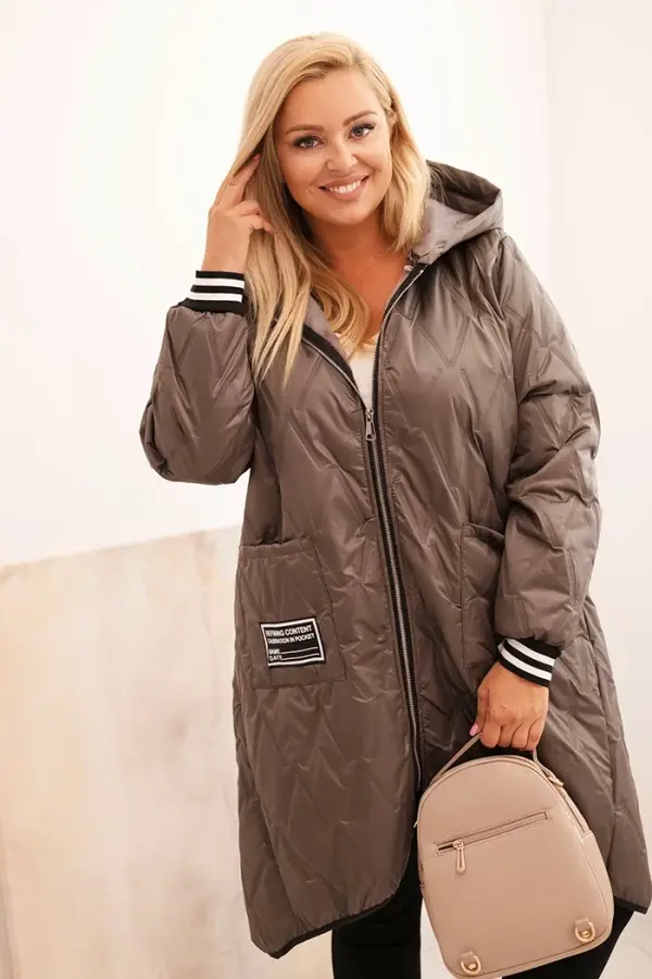 Kesi Włoski Kesi Włoski Plus Size women's quilted jacket with a hood and sporty cuffs fango