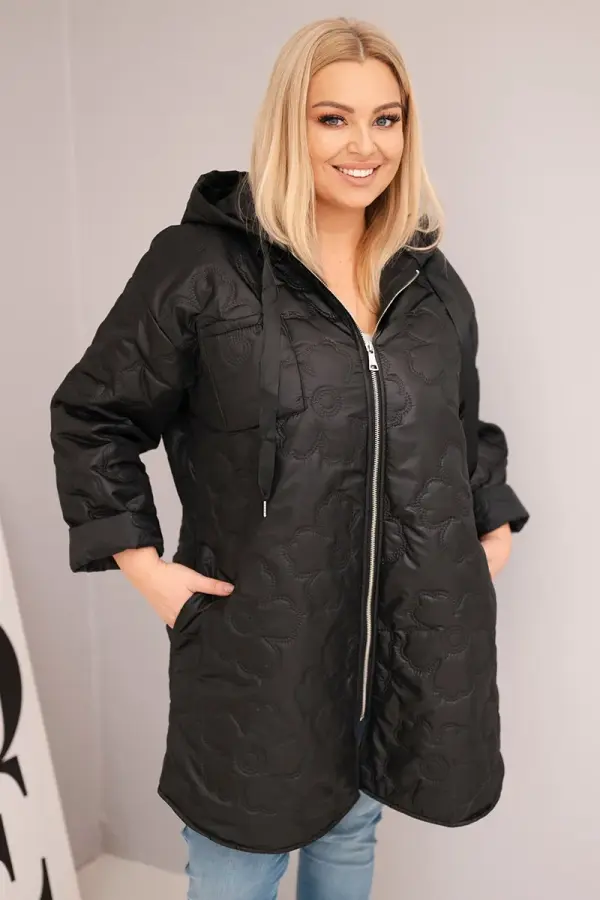 Kesi Włoski Kesi Włoski Plus Size women's quilted jacket with a hood and the word HOPE black