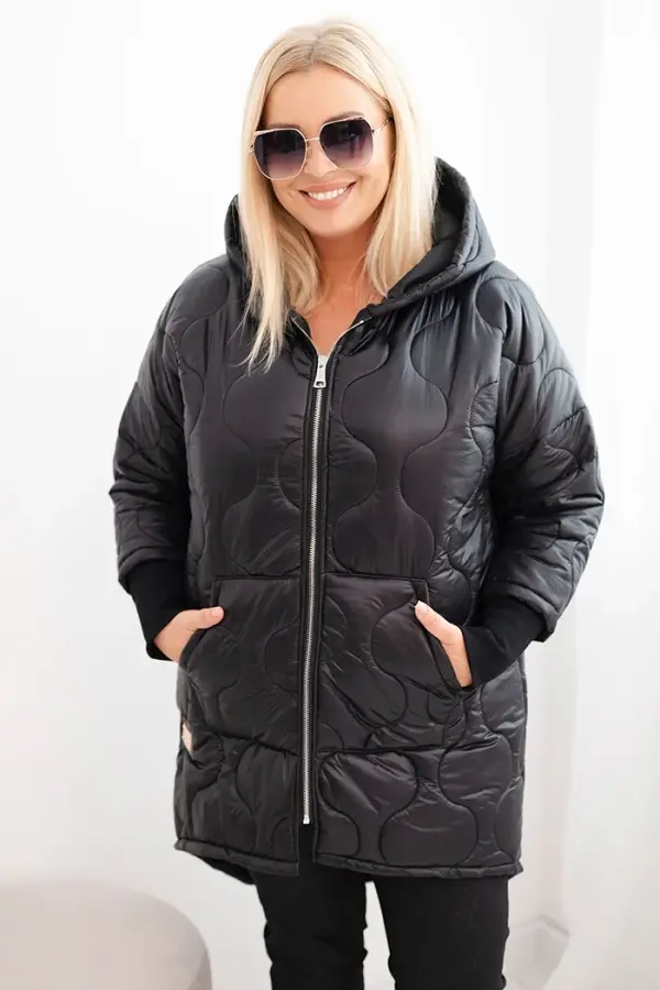 Kesi Włoski Kesi Włoski Plus Size women's quilted jacket with a hood black