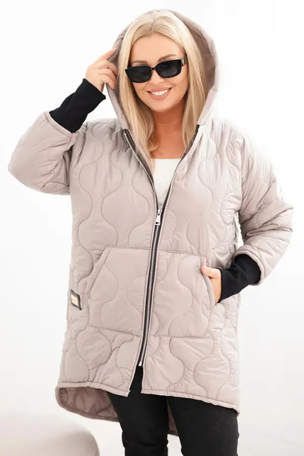 Kesi Włoski Kesi Włoski Plus Size women's quilted jacket with a hood dark beige