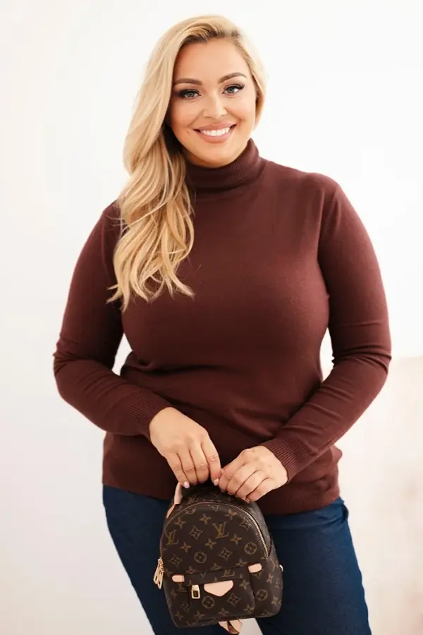 Kesi Włoski Kesi Włoski Plus Size women's sweater in a classic cut brown