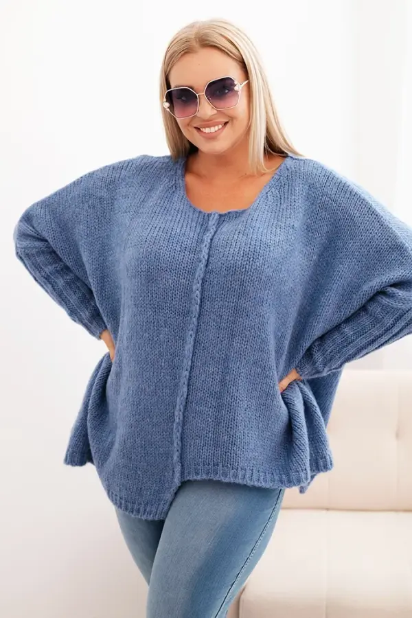 Kesi Włoski Kesi Włoski Plus Size women's sweater with acrylic in a loose fit and 3/4 sleeves denim